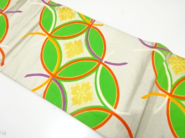 JAPANESE KIMONO / ANTIQUE FUKURO OBI / SILK / WOVEN FLORAL SHIPPO PATTERN